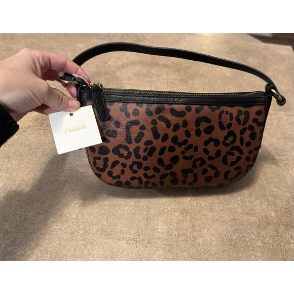 Fossil Jolie Leather Small Crossbody Purse Leopard Print Brown - Picture 5 of 14